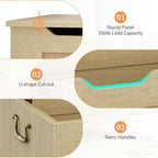 IDEALHOSUE 30” Storage Chest, Wooden Storage Bench with Safety Hinge, Retro Blanket Storage Trunk for Entryway, Living Room, Supports 350 lb, Light Oak
