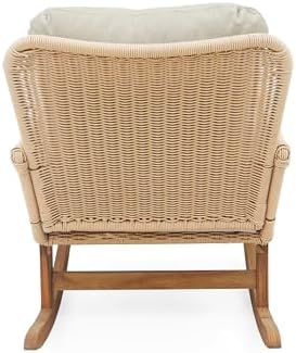 Christopher Knight Home Nadine Patio Rocking Chair, Wicker Rocker, Wood Leg Rocking Chair, PE Rattan Wicker Chair, Rocking Chair with Cushions, Comfort Wicker Rocker for Backyard Balcony Porch, Beige