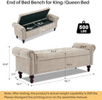 SOFTHION 58.1" Storage Bench for Bedroom, Chenille Cushion, Light Brown | End of Bedroom Bed Bench Ottoman with Tufted Cushioned Rolled Arm Large Storage Space for Reading/Living Room/Entryway