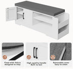 Farmhouse Shoe Storage Bench with 3-in-1 Entryway Storage & Padded Seat | 39.6" Wide Entryway Bench with Adjustable Shelves, Shoe Organizer & Side Storage Rack for Living Room, Bedroom, White