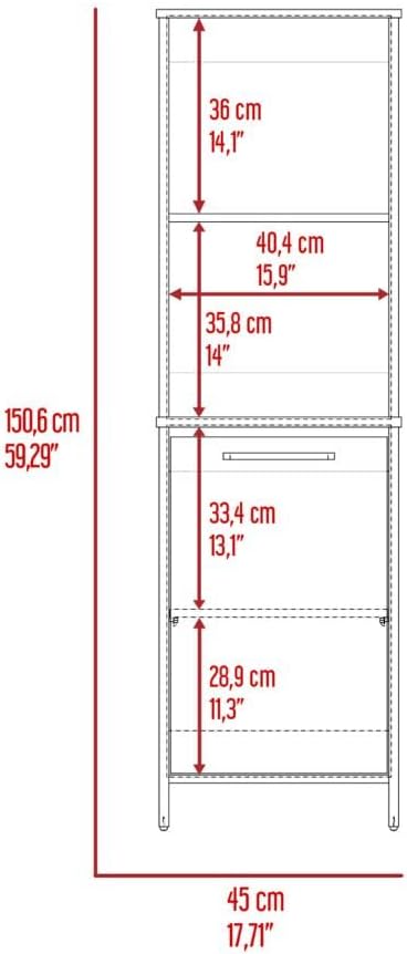 59" Tall Kitchen Pantry with Open Shelving & Cabinet - White