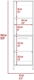 59" Tall Kitchen Pantry with Open Shelving & Cabinet - White