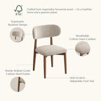 POVISON Modern Dining Room Chairs Set of 6, Armless Cotton Linen Dining Chair Set with Sackcloth Cushions and Dark Walnut-Coloured Ash Wood, Pre-Assembled Design (Beige)