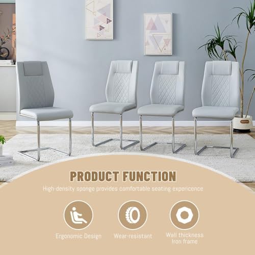 JUFU Dining Table Set for 6 with Chairs PU Upholstered, 63'' White Faux Marble Dining Room Table and Chairs, Modern Dining Room Table and Chairs Set of 6, Rectangle Dinner Table Set for Dining Room