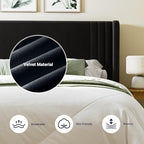 Allewie Queen Size Velvet Platform Bed Frame, Tall Wingback Headboard, Black