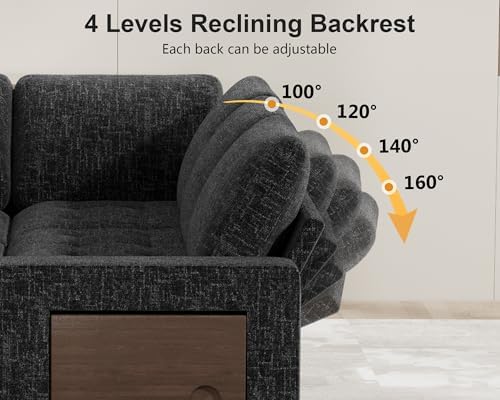 Vipbear 8 Seat U Shaped Modular Sectional Sleeper Sofa with Pull Out Bed/Reclining Backrest/USB Ports/Table/LED Light/Storage Seat, Sectional Sleeper Couch, Tool-Free Assembly, Chenille Black