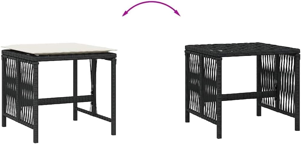 Set of 4 Poly Rattan Outdoor Stools with Removable Cushions, Black and Cream Patio Stool Set, Powder-Coated Steel Frame, 242.5 lbs Capacity for Adults