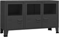 Metal and Glass Sideboard, Black Industrial Buffet Cabinet with 3 Doors, Accent Storage Credenza for Dining or Living Room, Matte Finish, 41.3 x 13.8 x 24.4 Inches