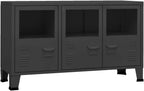 Industrial Metal and Glass Sideboard with Fixed Shelves, Modern Storage Cabinet for Dining Room Living Area, Black Rectangular Design, Durable Construction, Matte Finish,