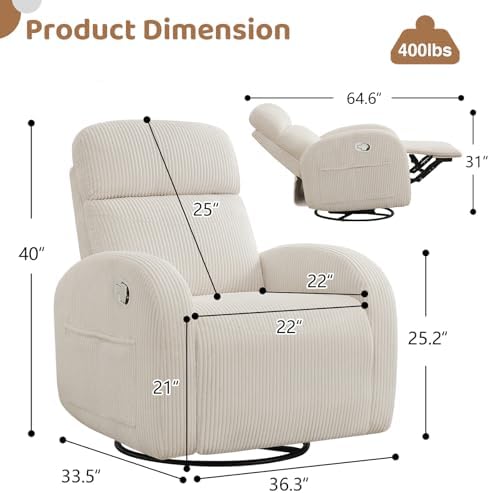 Manual Swivel Rocker Recliner, Small Recliners for Small Spaces