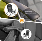 Rocking Camping Chair for Adults, Portable Chairs with Cup Holder and Side Pocket, Outdoor Folding Rocker Chair (Black)