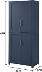 Furnifact Blue Tall Kitchen Storage Pantry, Food Organization, Anti-Tip Mechanism, Floor Clearance, Durable Construction, Spacious Design