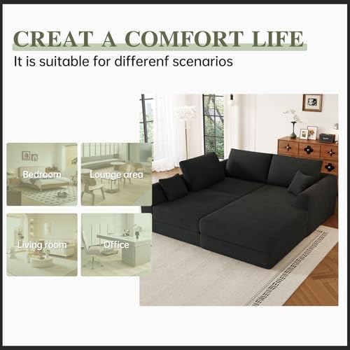 106" Modular Sectional Sofa with Deep Seat, L-Shaped Corduroy Couch with Reversible Chaise, 3-Piece Set for Living Room Bedroom Apartment, No Assembly Required