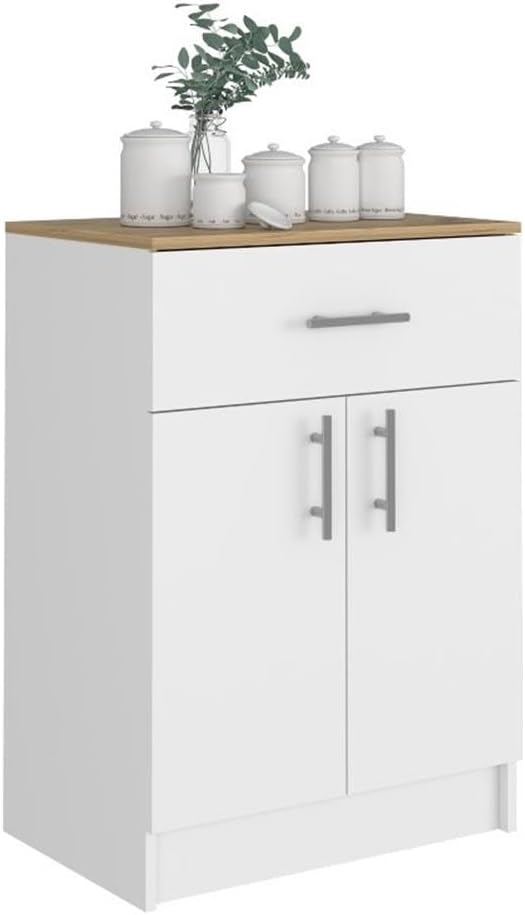 DEPOT E-SHOP Barbados Pantry Organizer Cabinet with One Drawer, Two Interior Shelves, and Two Doors, 33" H, White/Light Oak, Kitchen