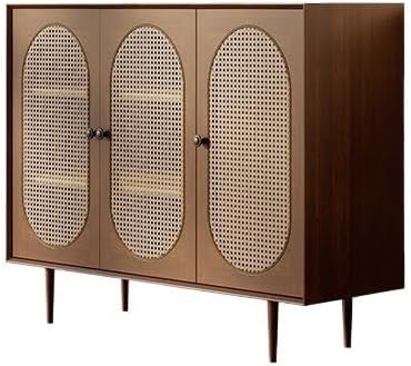 Entryway Cabinet Retro Rattan Sideboard Wall Kitchen Storage Cabinet Modern Restaurant Wine Cabinet Sideboard Storage Cabinet(Small)