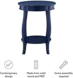 Pemberly Row Wood Accent Side Table, 18.25 x 18.25 x 24 in, Navy Blue Finish, Timber Wood and MDF, Cabriole Tapered Legs, Contemporary Design, Bottom Shelf for Storage, Functional for Living Room or