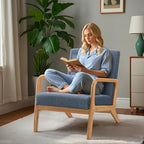 ELUCHANG Mid-Century Modern Accent Chair with Lumbar Pillow,Upholstered Armchair,Linen Fabric Comfy Reading Lounge Side Chair for Living Room Bedroom Apartment,Easy Assembly