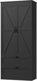 HOSTACK 70" Tall Kitchen Pantry Storage, Barn Doors Pantry Cabinet with Drawers and Adjustable Shelf, Modern Farmhouse Storage Cabinet for Kitchen, Dining Room, Living Room, Bathroom, Black