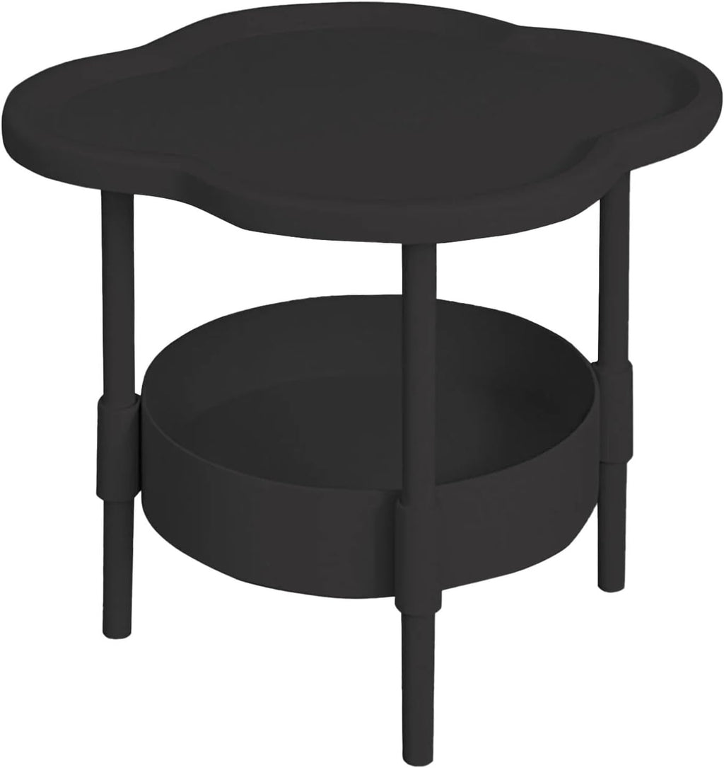 2-Tier Side Table with Removable Tray, Modern Small Coffee End Table for Living Room, Bedroom, Balcony, Indoor Outdoor Use (Black, One Size)