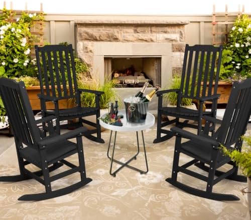 Oversized All-Weather Outdoor Rocking Chairs Set of 2, Patio Rocker | Ergonomic Curved Slat High Back, Smooth Rocking, Tall Seat Relieves Calf, Holds 380lbs, Fade Crack Resistant & Easy to Clean
