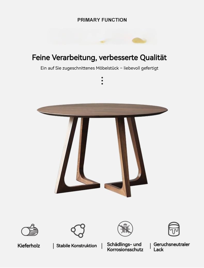 Round Dining Table for 4, Modern Farmhouse Kitchen Table,Small Circle Dining Tables with Wood Strip Base Round Conference Table for Small Spaces(Natural,35.4" L x 35.4" W x 29.5" H)