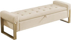 End of Bed Storage Bench, 67'' Bench for Bedroom Foot of Bed King Size, Modern Velvet Storage Ottoman Benches with Gold Legs for Windows Living Room, Beige