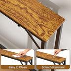 keomaisyto 63 Inch Narrow Console Table with 3-Color Adjustable Light and Charging Station, Sofa Table Behind Couch with 2 AC Outlets USB & Type-C Port, Extra Long Entryway Table, Rustic Brown