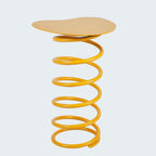 Spring Shape Side Table, Heart Shaped Accent Table, Iron Material, No Installation Required, for Living Room, Balcony(Yellow)