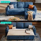 LINSY HOME Sectional Couches for Living Room, 81" L Shape 3 Seats, Blue | Sleeper sofa with pull out couch bed, corduroy couch with storage