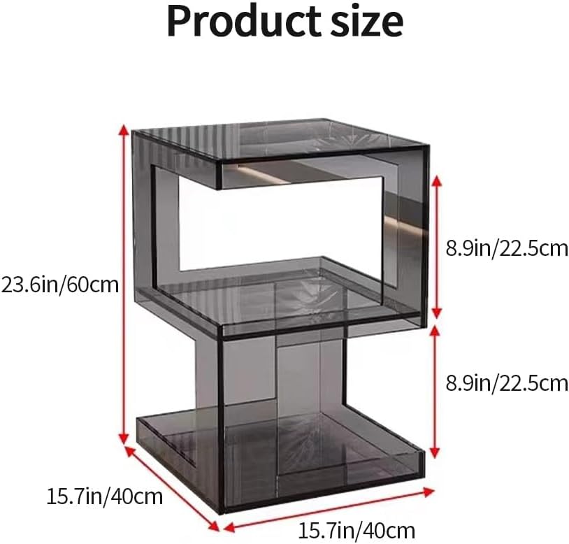 Acrylic Side Table, Clear Coffee Table with Storage, Multifunctional End Table, Acrylic Nightstand, Home Accent Table for Living Room Bedroom(Red)