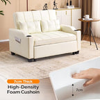 VINGLI Convertible Loveseat Sleeper Sofa Bed, Pullout Couch for Living Room | Beige Futon Sofa Bed, Faux Leather Pull-Out Couch Bed with USB Ports, Cup Holders for Small Space, Apartment, Office