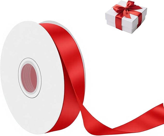 Red Satin Ribbon 1 Inch Wide x 50 Yards, Double Sided Polyester Ribbon for Christmas Crafts, Gift Wrapping, Valentine’s Day Decorations, Party and DIY Projects