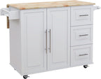 Kitchen Island with Spice Rack, Towel Rack and Extensible Solid Wood Table | Includes extensible solid wood table top and three drawers with cabinet door