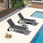 PURPLE LEAF Patio Lounge Chair Set for 2, Quick-Dry Fabric, Grey | Rust-resistant powder-coated frame, 270 lbs, quick-dry/fade-resistant Textilene mesh, 5-pos flat recline, wheels, side table