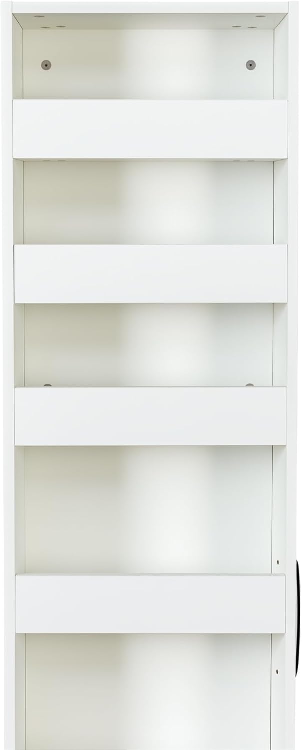 7 Tier Pull-Out Storage Cabinet with Handle & Wheels, Tall Narrow Spice Rack Next to Fridge, Wood Food Pantry for Kitchen, Dining Room, White