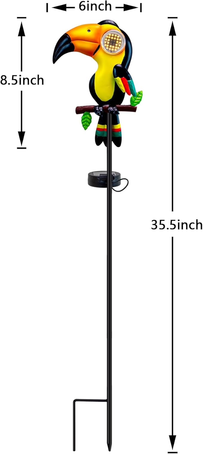 Metal Yard Decor Toucan Statue Decorative Solar Lights Outdoor Garden Whimsical Decor for Patio Lawn Jungle Balcony