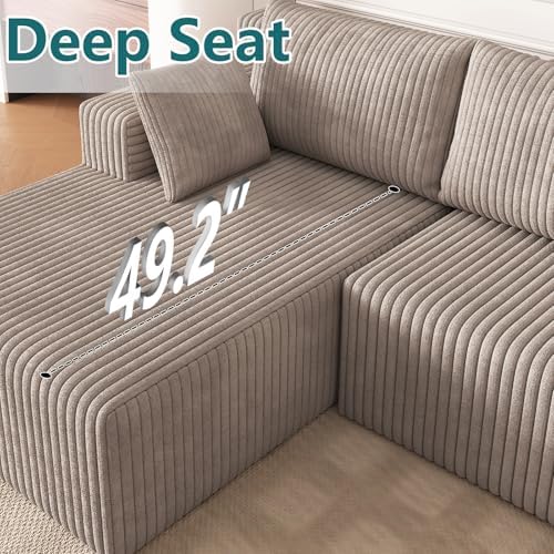 124" U-Shape Cloud Couch, Modern Modular Sectional U-Shape Sofa, Corduroy Couch Upholstered Couches Deep Seat Sleeper Chaise Longue for Living Room, No Assembly Required,Camel