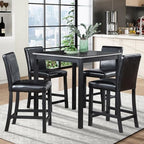 LUMISOL Dining Table Set for 4, Solid Wood Counter Height Kitchen Table Set with 4 Upholstered Chairs, Farmhouse Table and Chairs for Kitchen, Dining Room, Home Bar, Black
