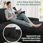 107" Cloud Couch Modular Sectional Sofa for Living Room, U-Shape Couch with Deep Seat, Modern Corduroy 3-Seater with Ottoman, No Assembly Required (Black,Right-Facing Chaise)
