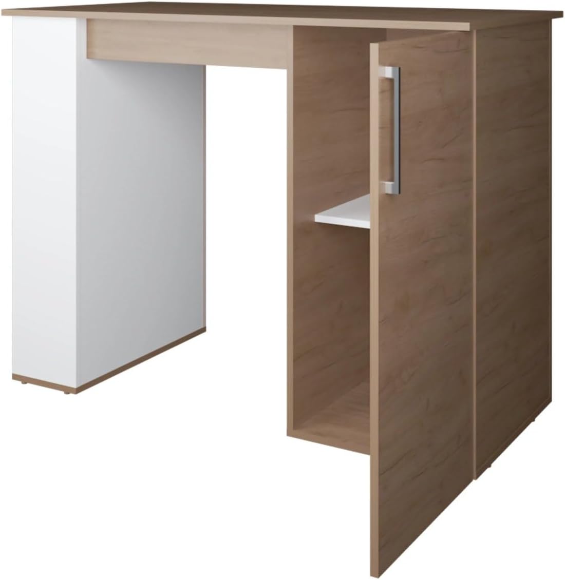 White and Natural Oak Kitchen Island with 1-Door and Open Storage | Five open shelves and one door for organized storage