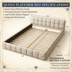 Chenille Fabric Upholstered Platform Bed Frame with Soft Headboard, Modern Low Profile Grounded Design, No Box Spring Needed, Sturdy MDF & Wood Frame, Neutral Style, Beige, Queen