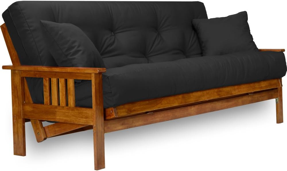 Stanford Futon Set - Full Size, Frame, 8" Mattress, Twill Black Cover