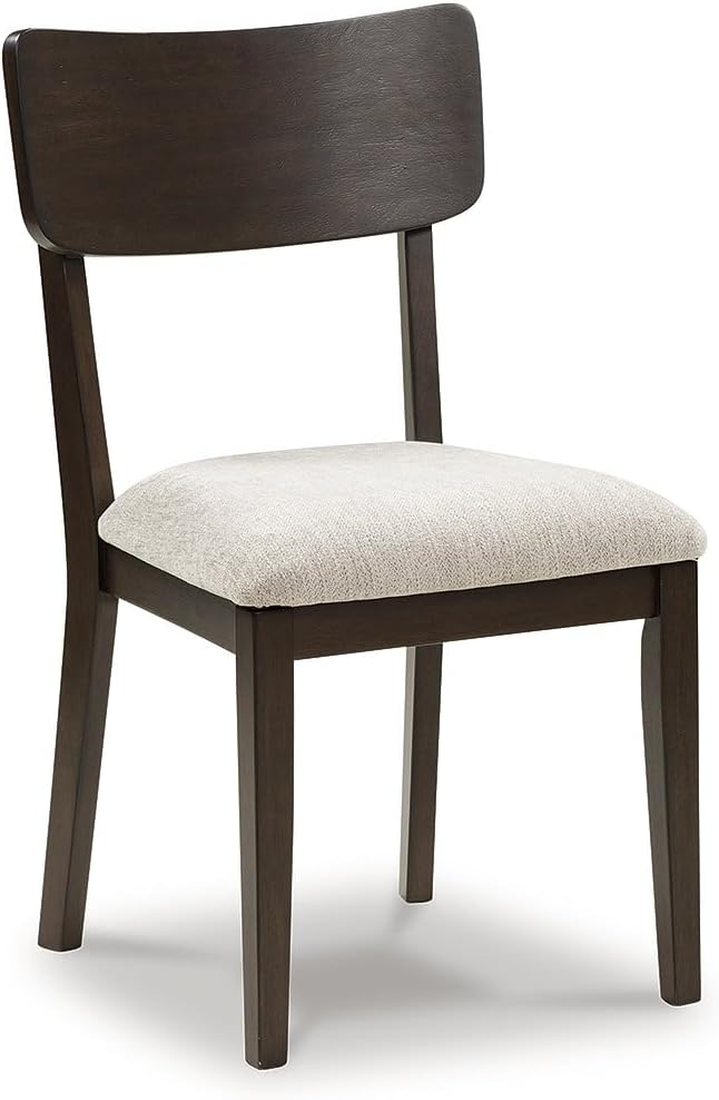 Signature Design by Ashley Favelon Upholstered Wood Dining Chairs, Set of 2 | Mid-century modern curved backrest, Foam cushioned seat, Merlot finish solid wood frame, Casual dining room use