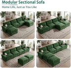 140" Modular Sectional Couch, U Shaped Cloud Sofa for Living Room | Comfortable Foam Cushions, Sturdy Frame, Appealing Appearance, Easy Assembly, Soft Chenille, Modular Design, Green