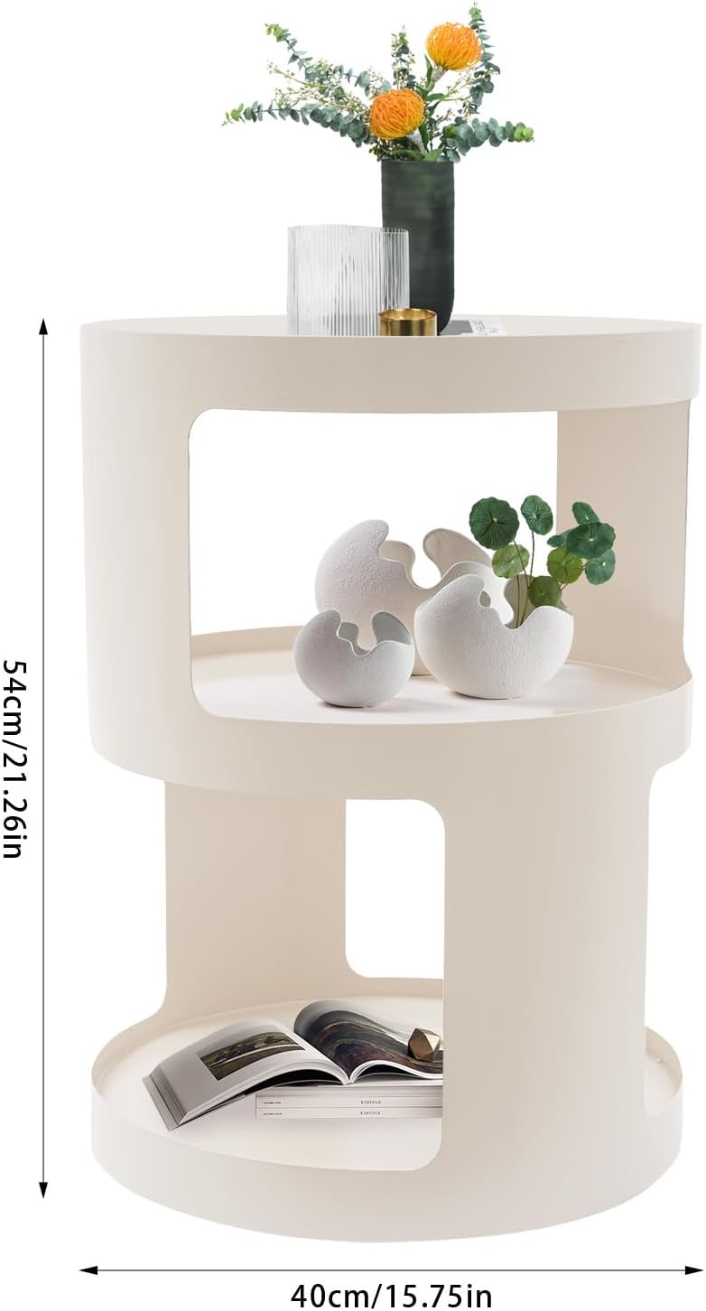 Bed Side Table, Round End Table Metal Small Bedside Table, Modern Nightstand Small Accent Table No Assembly Required Drink Tables for Living Room, Bedroom, Office, Entryway (White)