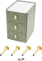 Narrow Nightstand with Drawers, Narrow Side Table Leather, Three-Layer Drawer Night Stand Small Bedside Tables for Living Room, Bedroom & Office (Green)