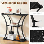 Hoctieon 3 Tier Console Table with Open Wood Shelves, Decorative Entryway Table with Curved Metal Frames, Narrow Sofa Table for Entrance, Living Room, Hallway, Black Marbled