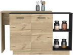 Kitchen Island with Double Doors and Three Shelves in Black | Includes two external shelves and three interior shelves for storage