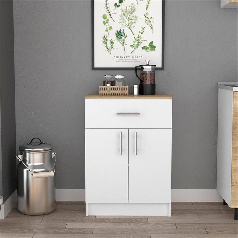 DEPOT E-SHOP Barbados Pantry Organizer Cabinet with One Drawer, Two Interior Shelves, and Two Doors, 33" H, White/Light Oak, Kitchen
