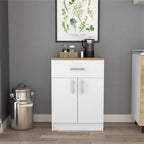 DEPOT E-SHOP Barbados Pantry Organizer Cabinet with One Drawer, Two Interior Shelves, and Two Doors, 33" H, White/Light Oak, Kitchen